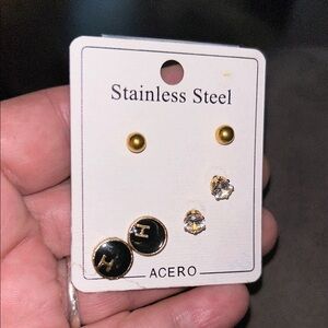 Gold and Black Stainless Steel Earrings Set